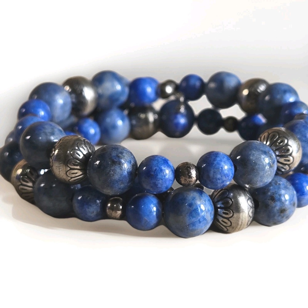 Vintage Carolyn Pollack, Relios Sterling Silver Lapis Lazuli Coil Wrap Bracelet